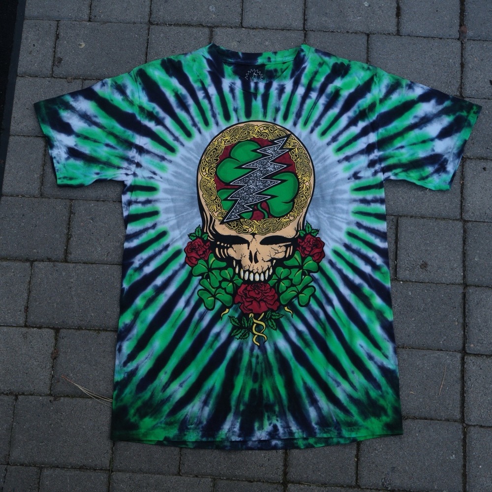 Vintage GRATEFUL DEAD Sundog TIE DYE T SHIRT Medium GREEN Y2K Shamrock 2006
